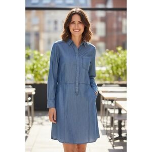 BODEN Denim Shirt‎ Dress Casual Long Sleeve Collared Utility Style size 8 Long